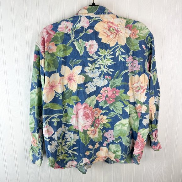 Liz Wear petite Floral button down top long sleeve size Small 100% Cotton - Picture 2 of 4